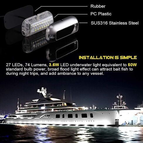 أضواء Kawell 27 LED LED تحت الماء للقوارب واليخوت مقاومة للماء IP68 SUS316 من الفولاذ المقاوم للصدأ أضواء عائمة بحرية للسباحة والقيادة والصيد باللون الأبيض in Saudi Arabia