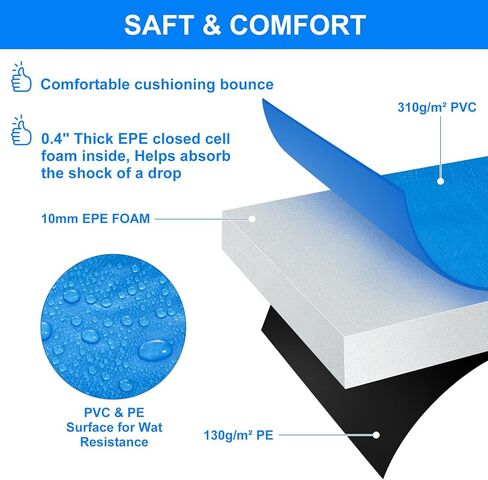 وسادة بديلة للترامبولين بطول 12 قدم، بسمك 0.4 بوصة، وسادة أمان عالمية للترامبولين، غطاء زنبركي للترامبولين مقاوم للماء باللون الأزرق، بدون فتحات للعمود in Kuwait