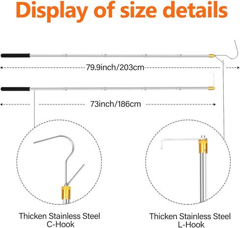 6ft Truck Cargo Grabber, Adjustable Spliced Pickup Truck Bed Hook Bar Base Tool Bar for Pickup Truck Bed Grabber Heavy Duty Truck Grapple Accessories (Two Hooks) in Kuwait