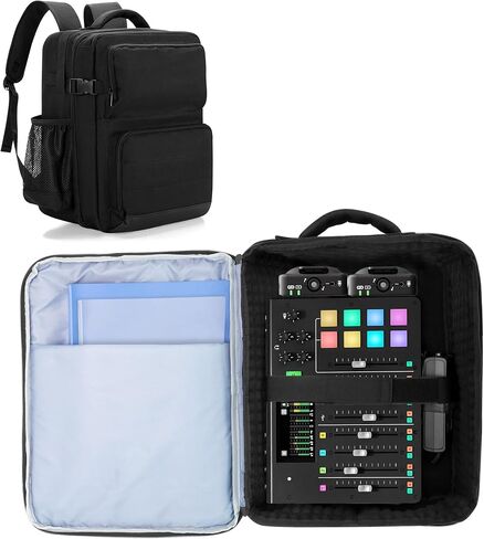LUXJA Audio Mixer Backpack Compatible with RODECaster Pro II, RODECaster Pro, DJ Mixer Travel Bag with 15.6 Inch Laptop Sleeve Fits for Behringer Q1202USB, Mackie ProFX8v2, Black in Kuwait