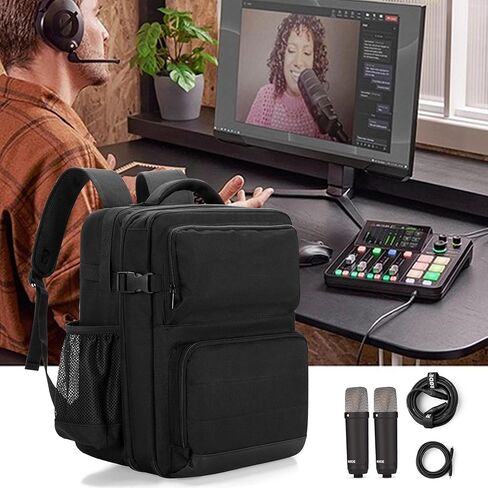 LUXJA Audio Mixer Backpack Compatible with RODECaster Pro II, RODECaster Pro, DJ Mixer Travel Bag with 15.6 Inch Laptop Sleeve Fits for Behringer Q1202USB, Mackie ProFX8v2, Black in Kuwait