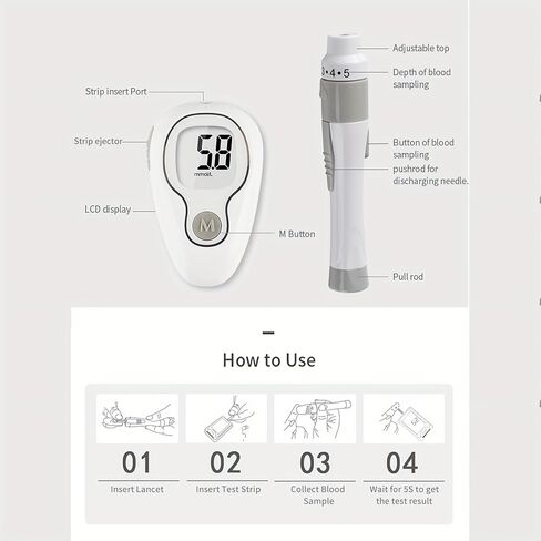 Blood Glucose Monitor Kit with 50 Glucometer Strips, Lancets & 1 Blood Sugar Monitor,Lancing Device Large Display. Noninvasive Glucose Meter. Battery not Included in Saudi Arabia