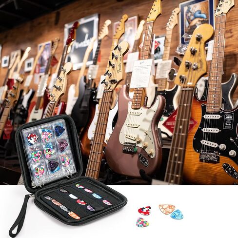 Guitar Pick Case, Pick Holder Stores 84 pcs Guitar Picks Collection Pick Storage Album Book Pick Display Water-Resistant, Durable EVA Material Gift for Guitar Player -Black in Saudi Arabia