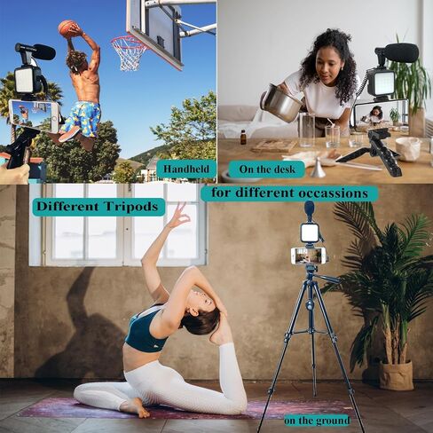 Vlogging Kit for iPhone, Vlogging kit for Android Phone,YouTube Starter Kit with Two Tripods Light Microphone Remote and Jack Adapter in Saudi Arabia