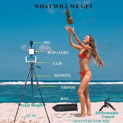 Vlogging Kit for iPhone, Vlogging kit for Android Phone,YouTube Starter Kit with Two Tripods Light Microphone Remote and Jack Adapter in Saudi Arabia