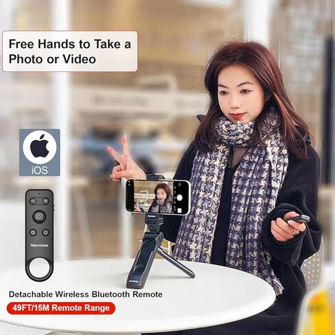 حامل ثلاثي مصراع الهاتف عن بعد من Newmowa، حامل ثلاثي قابل للطي مع جهاز تحكم عن بعد لاسلكي قابل للفصل لالتقاط صور فيديو iPhone/التكبير/تبديل العدسات، متوافق مع iPhone 6.1 بوصة (iOS 15 أعلاه) in Kuwait