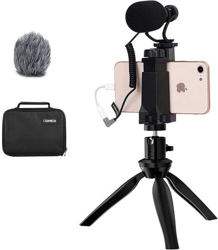 Comica CVM-VM10-K2 Smartphone Microphone with Tripod, Shotgun Video Mic for iPhone and Android Phone, Vlogging Kit for Youtube Recording Facebook Live, 3.5 mm TRRS in Saudi Arabia