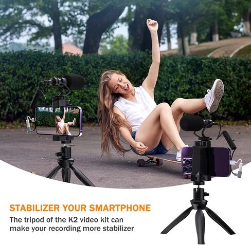 Comica CVM-VM10-K2 Smartphone Microphone with Tripod, Shotgun Video Mic for iPhone and Android Phone, Vlogging Kit for Youtube Recording Facebook Live, 3.5 mm TRRS in Saudi Arabia