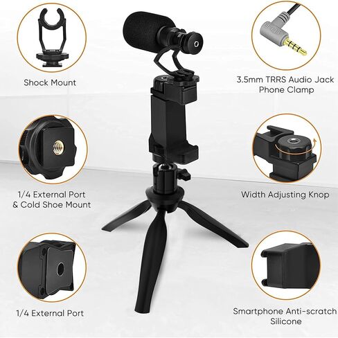 Comica CVM-VM10-K2 Smartphone Microphone with Tripod, Shotgun Video Mic for iPhone and Android Phone, Vlogging Kit for Youtube Recording Facebook Live, 3.5 mm TRRS in Saudi Arabia