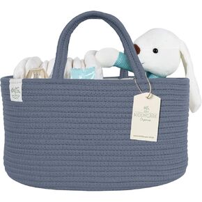 KiddyCare Diaper Caddy Organizer for Baby Nursery Basket with Handle Lid | Nursing Caddy with Changing Table Organizer Cart | Newborn Caddy | Blue PTRN X-Large