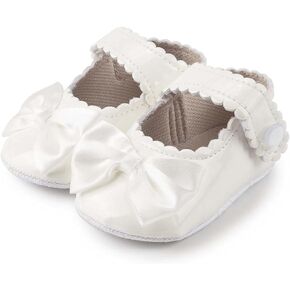 ohsofy Infant Baby Girls Mary Jane Flats Non-Slip Bowknot Princess Wedding Dress Shoes Toddler Crib Shoes