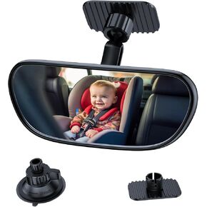 Baby Car Mirror, 360° Adjustable Wide Angle Convex Rearview Mirror for Rear Facing Infant Suction Cup & Adhesive Mount Mirror Safety Mirror for Car SUV Trucks