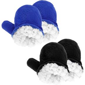 2 Pairs Toddler Mittens Baby Mittens Unisex Lined Fleece Warm Gloves Toddler Gloves Winter Outdoor Baby Gloves Black and Blue Kids Gloves Ski Snow Gloves for Baby Boys and Girls