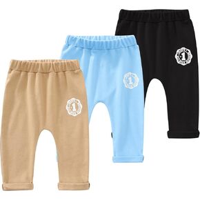 Baby Boys Cotton Pants with Slogan Print，3-Pack, 0-18 Months