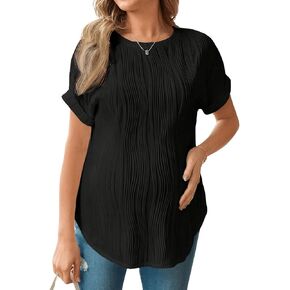 OYOANGLE Women's Casual Maternity T-Shirt Textured Short Sleeve Crew Neck Loose Tunic Top Pregnancy Blouse Tee