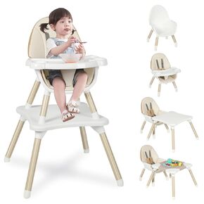 Baby Highchair,6 in 1 High Chairs for Babies and Toddler Baby Feeding Chair Coverts to HighChair for Baby, Kids Learning Table,Building Block Table,Kids Stool Removable Tray & Safety Harness(Beige)