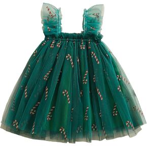 Toddler Girl Christmas Dress Square Neck Sleeveless Layered Tulle Dress Princess Dress Christmas Outfit
