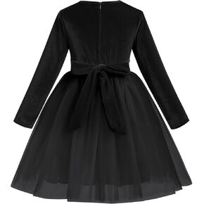 Toddler Velvet Dress Christmas Party Long Sleeve Tulle Dress Fall Winter Dress Birthday Prom Flower Girl Dress