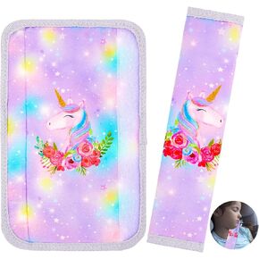 Bienbee Car Seat Belt Covers for Kids 2 Packs Seat Belt Cushion Unicorn Car seat Straps Covers Cute Seatbelt Shoulder Pads Neck Shoulder Support Seat Belt Pillow for Girls Boys Aqua Green Smile