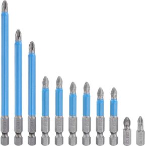HARFINGTON 12pcs Screwdriver Bit Set PH2 S2 Steel 25-150mm Length 1/4" Hex Shank Magnetic Cross Head Power Drill Bits