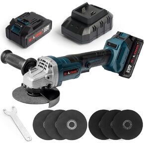 S-LONG Cordless Angle Grinder with 4.0AH Batterie, 20V Power Angle Grinder Tools with Fast Charger, 9000 RPM Brushless Motor Metal Grinder, 4-1/2'' Cutting Wheels, Flap Disc for Cutting