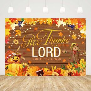 Give Thanks to The Lord for He is Good Backdrop for Photography Autumn Harvest Thanksgiving Party Decorations Background Supplies Board Leaves Lights Decorations Banner Photo Props