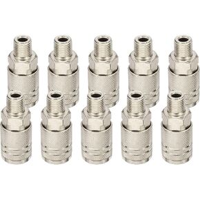 HARFINGTON 10pcs Male Industrial Coupler 1/4" NPT M Style Air Hose Fittings Quick Connector Air Coupler for Air Compressor Pneumatic Tools, Silver