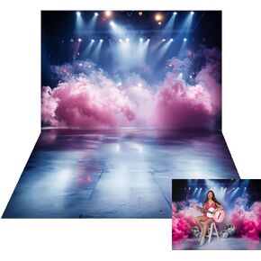 Kate Dreamy Stage Blue Light Background Smoke Spotlight Pink Blue Concert Theme Photo Background Party Banner Photoshoot Props(10x6.5ft&10x6.5ft)