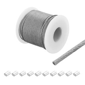 MECCANIXITY 98Ft(30M) Wire Rope 304 Stainless Steel Cable 1/16" (1.5 mm) Vinyl Coated with 6Pcs Aluminum Sleeves for Hanging, Clotheslines, Lifting Transparent