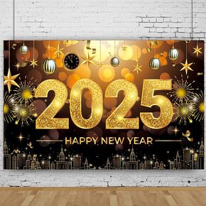 2025 سنة جديدة سعيدة نسيج خلفية راية كبيرة صور الدعائم الذهب خلفية ديكور عطلة حزب زينة