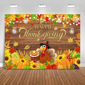 Happy Thanksgiving Backdrop 7x5ft Fall Pumpkins Turkey Thanksgiving Day Party Decorations Maple Leaves Fall Harvest Banner Photo Booth Props
