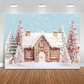Mocsicka Christmas Gingerbread House Backdrop Winter Snowflake Backdrop Gingerbread House Christmas Decorations for Candyland Themed Banner Photo Booth Props (White, 7x5ft (82x60 inch))
