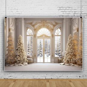 Leowefowa 10x8ft Vinyl Winter Window Photography Backdrop Pine Tree Snow Forest Xmas Snowflake Outside Window Background Winter Christmas Holiday Party Decor Backdrop Photo Booth Props