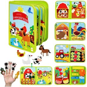 VARANO Farm Busy Board Book for Toddlers 1-3, Montessori Toys for 1 2 3 4 Year Old Boy Girl Birthday Gift, Quiet Activity Book Airplane Car Travel Toys for Toddlers 2-4 Years (Farm Story)