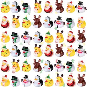 48 Pcs Christmas Rubber Duck Bulk 2'' Mini Ducking Toy Boys Girls Float Bath Multicolor Xmas Themed Duck Bathtub Pool Toys Decoration Gift for Holiday Vinyl Duckies Baby Showers (Cute Style)