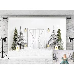 Kate 10x6.5ft Christmas Backdrop Winter Snow Tree Backdrops for Photography White Barn Door Kids Holiday Background Studio Props