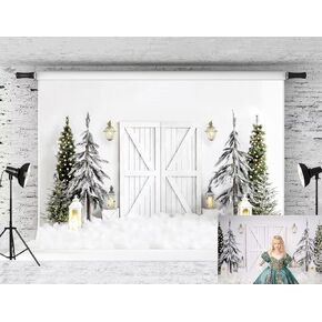 Kate 10x6.5ft Christmas Backdrop Winter Snow Tree Backdrops for Photography White Barn Door Kids Holiday Background Studio Props