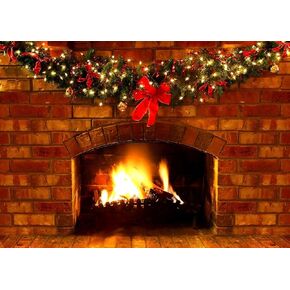 6X4FT Christmas Photo Backdrop Christmas Fireplace Backdrops for Photography Indoors Xmas Backdrop Christmas Holiday Party Decoration F118