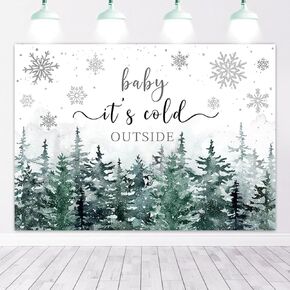 Mocsicka Baby It's Cold Outside خلفية 7x5ft الشتاء استحمام الطفل حفلة صور الخلفيات الجبل الأخضر الفضة الثلج رقاقات الثلج استحمام الطفل خلفية التصوير الفوتوغرافي