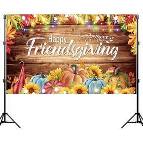 Nepnuser Happy Friendsgiving Photo Booth Backdrop Fall Harvest Thansgiving Friends Party Wall Decor-5.9×3.6ft