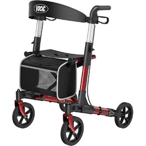 Walkers-for-Seniors-with-Seat, Lightweight Rollator Walker with Seat and Brakes, Folding Rolling Walker with Wheels, 4 Wheel Adult Walker Foldable, Bariatric Tall Walker All Terrain-2024 New