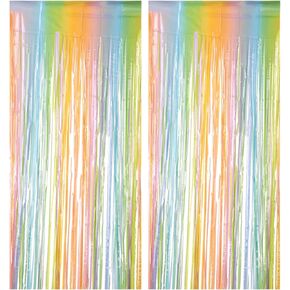 MECCANIXITY 2 Pcs Tinsel Curtain Backdrop,3.3ft x 8.2ft Metallic Foil Fringe Curtains Door Streamers for Birthday Graduation Engagement Party Decorations,Mix Color
