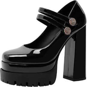 Platform Mary Janes Pumps Square Toe Chunky Block Heels 5 inch High Wedding Party Shoes for Women