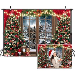 Dudaacvt 7x5ft Christmas Backdrop Christmas Window Backdrop for Photography Xmas New Year Merry Background Christmas Family Holiday Party Banner D682
