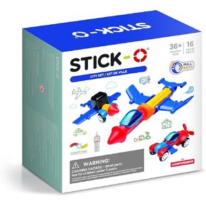 STICK O City 16 Piece Magnetic Building Set, Rainbow Colors, Educational STEM Construction Toy Ages 36M+