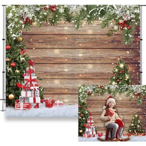 Christmas Backdrop for Photography Merry Christmas Photo Background LFEEY 10x8ft Winter Christmas Tree Brown Wood Backdrop Xmas Party Christmas Eve Photoshoot Backdrop Kids Baby Family Portrait Banner