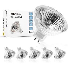 MR16 Halogen Light Bulb 2 pin 35W 12V，420LM High Output GU5.3 Base for Landscape Lights, Track Lights, Fiber Optics, Desk Lamps, 2700K Warm White Dimmable, 6 Pack