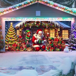 Christmas Garage Door Cover Decorations, Xmas Garage Door Banner Decor Large Garage Door Christmas Covering Mural Backdrop Background for Outdoor Xmas Party Decor Supplies 13x6 ft