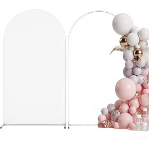Wedding Arch Backdrop Stand and Cover, Spandex Fitted Backdrop Stand Cover(7.2FT), Metal Balloon Arch Stand Kit for Baby Shower, Birthday, Photo Booth Background Party Decoration (White)
