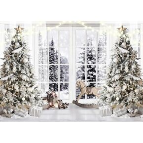 10X10FT White Christmas Backdrop Christmas Backdrop with Window Xmas Backdrop Christmas Banners Indoor Christmas Background Decoration F107